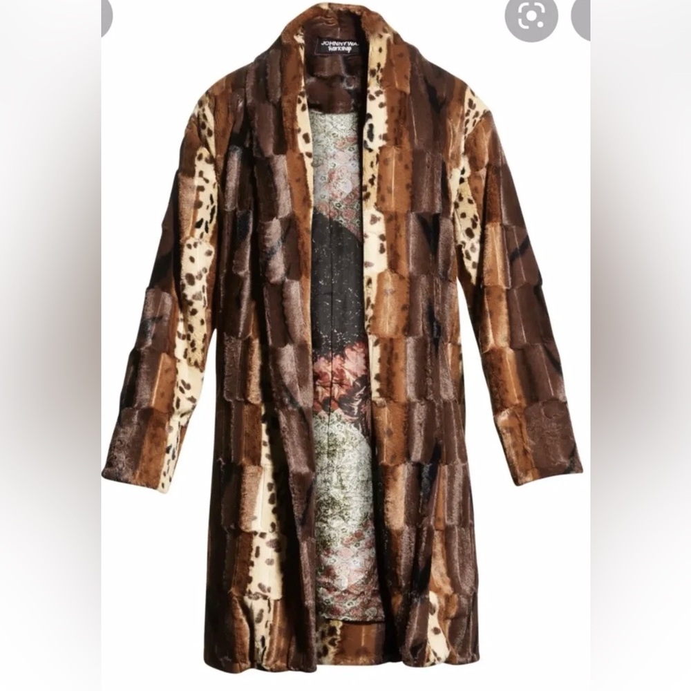 NEW Tags Johnny Was Sz 3x faux fur animal print patchwork coat silk lining